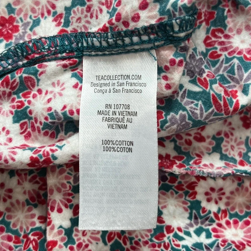 Tea Collection Floral Print Top Blouse Button 3/4 Sleeve Summer Girls Size 6‎
